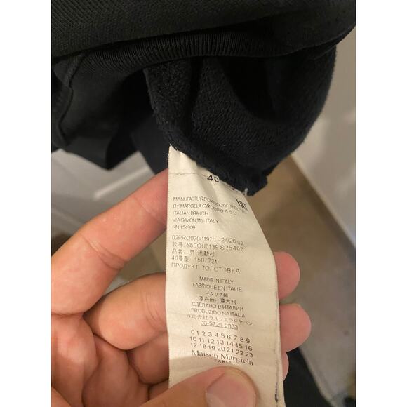 Maison Margiela Hole Punch Distressed Logo Black Pullover Hoodie Sz 40 or Medium - Picture 8 of 9